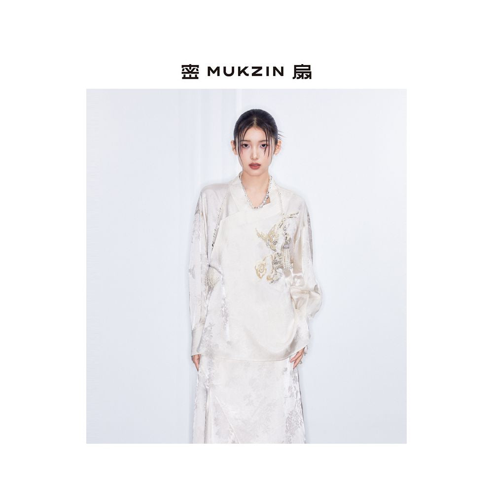 Mi Fan 2025 Spring Collection New Spring Song Sequence Series New Chinese Retro Shirt Chinese Style Rice White Slant Front Shirt Women s image 2