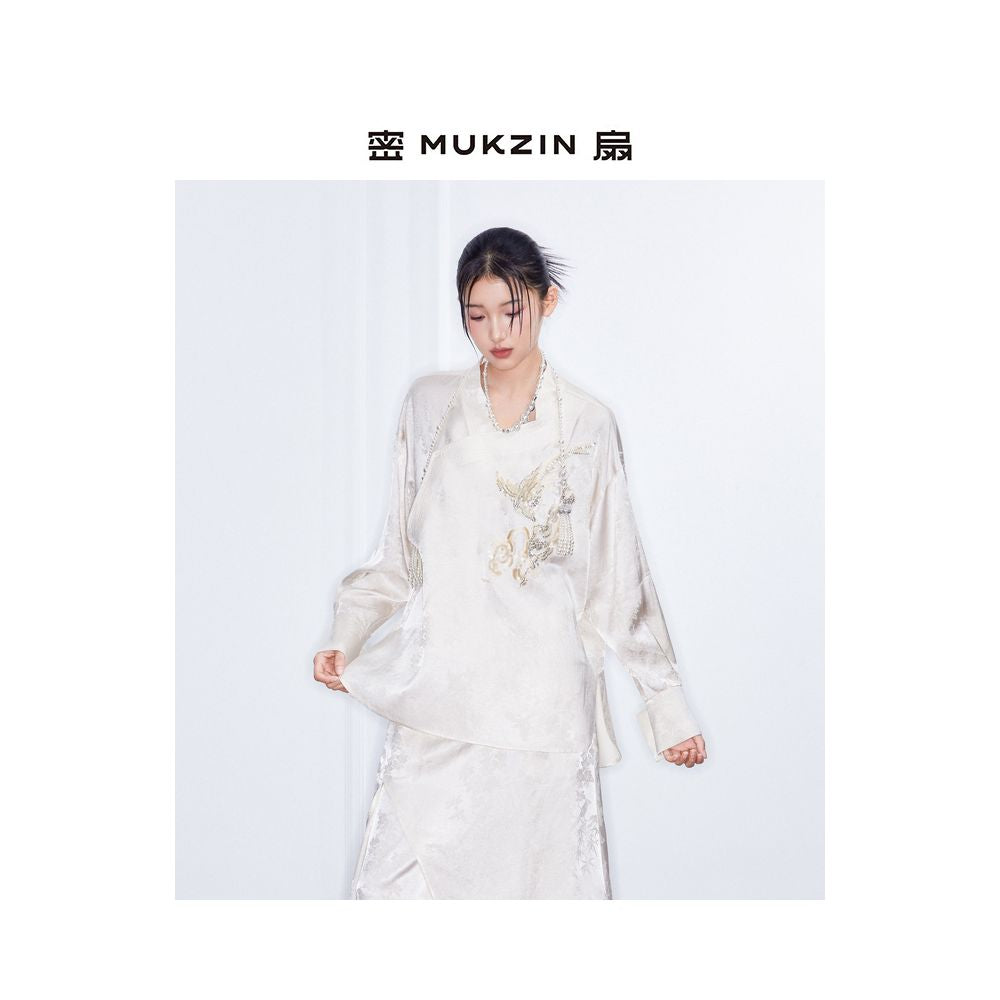 Mi Fan 2025 Spring Collection New Spring Song Sequence Series New Chinese Retro Shirt Chinese Style Rice White Slant Front Shirt Women s image 3