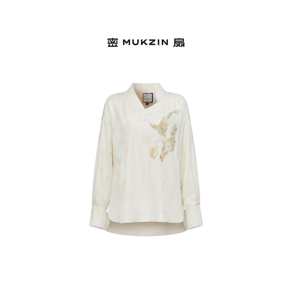 Mi Fan 2025 Spring Collection New Spring Song Sequence Series New Chinese Retro Shirt Chinese Style Rice White Slant Front Shirt Women s image 5