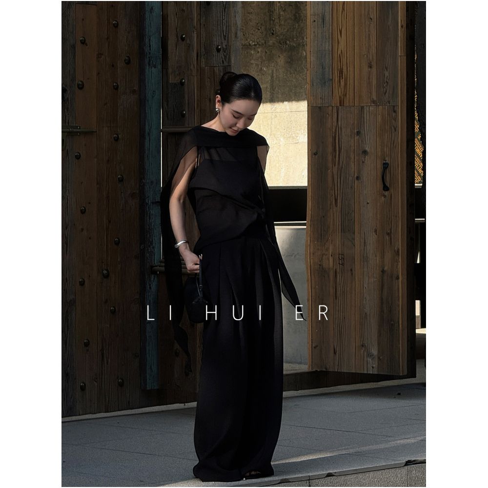 LiHuiEr Night Cicada Black Straight Leg Casual Pants niche design slim and hanging pants wide leg pants image 0