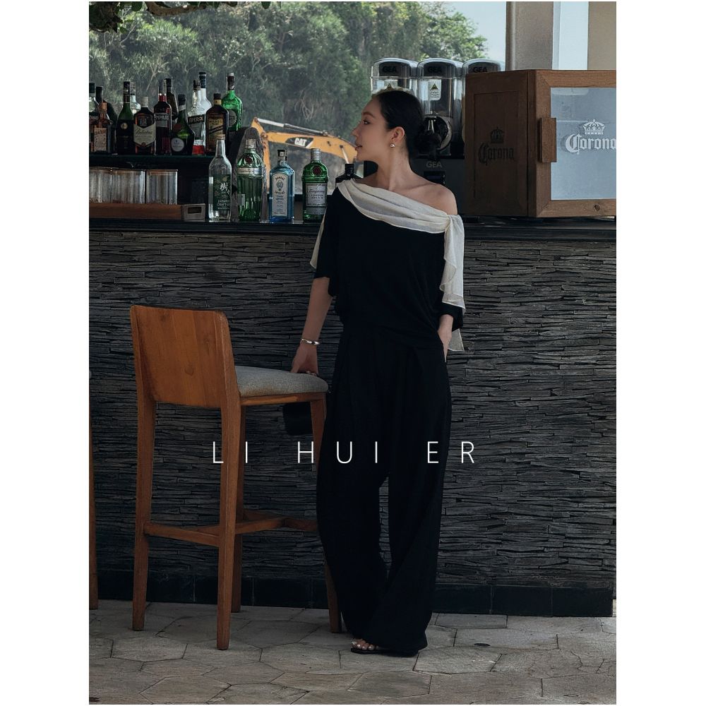 LiHuiEr Night Cicada Black Straight Leg Casual Pants niche design slim and hanging pants wide leg pants image 1