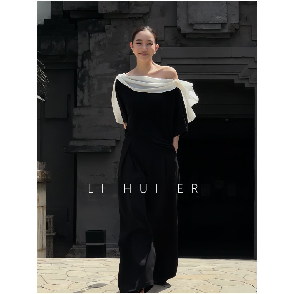 LiHuiEr Night Cicada Black Straight Leg Casual Pants niche design slim and hanging pants wide leg pants image 2