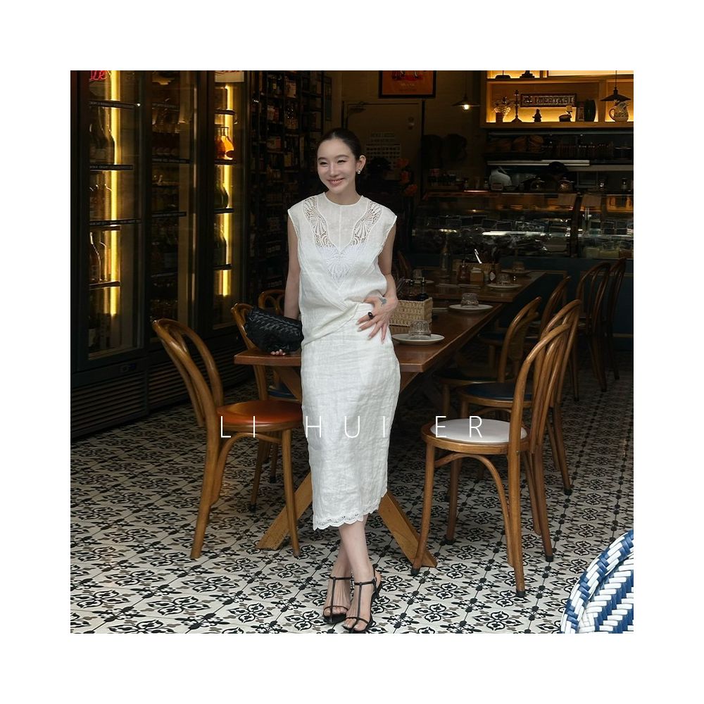 Li Hui Er Summer Sleep Elegant Casual Sleeveless Top Hollow Design Vest Linen Shirt image 4