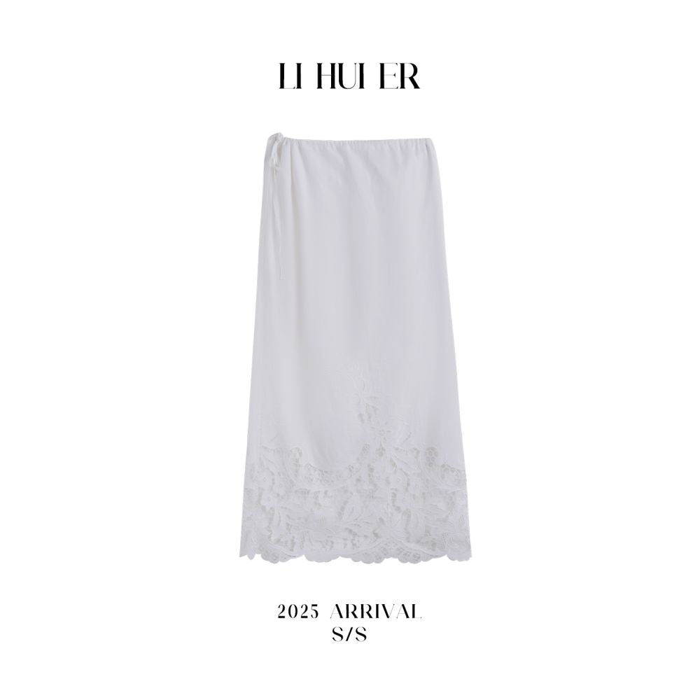 LiHuiEr Li Huier Gaffmanle White lace skirt female design minimalist hip skirt long skirt image 5