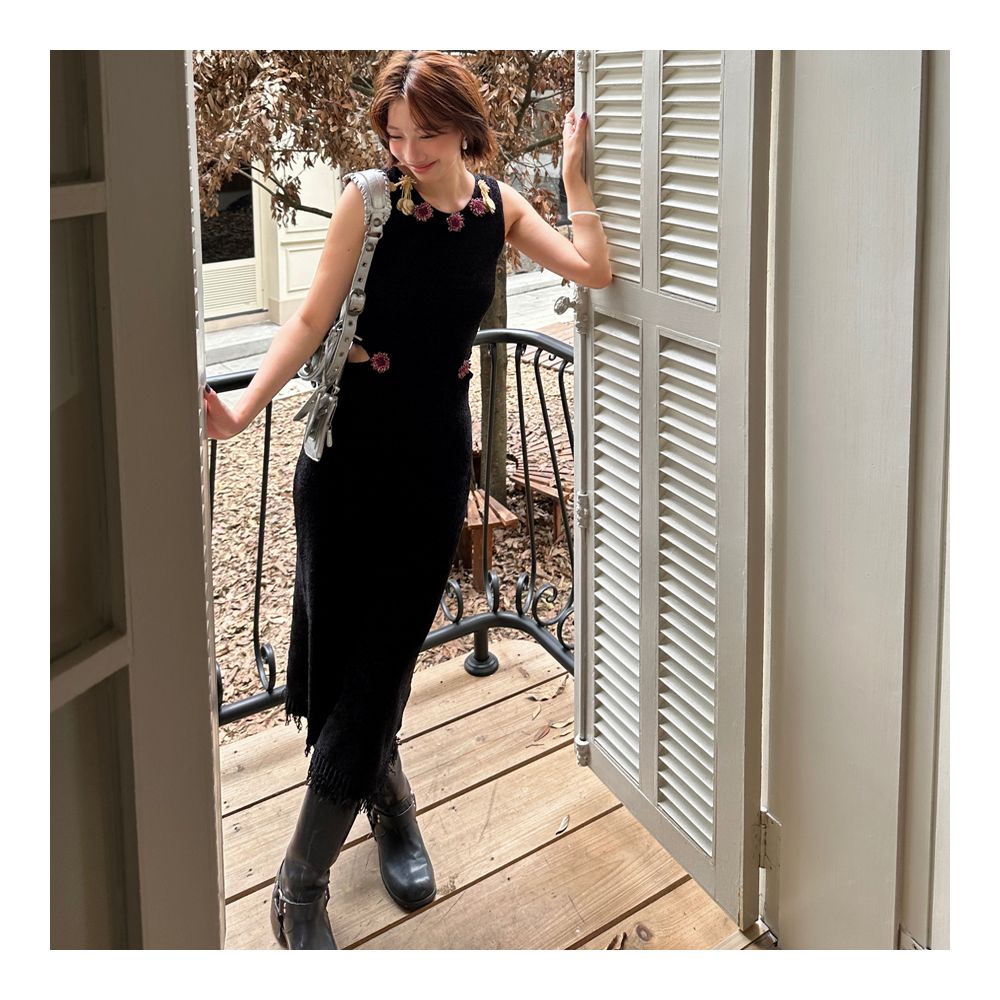 Fifth Festival Battle Skirt Women s Autumn Customized Handmade Nail Bead Heavy Industry Sleeveless Hollow out Slimming Tassel Dress Long Skirt image 2