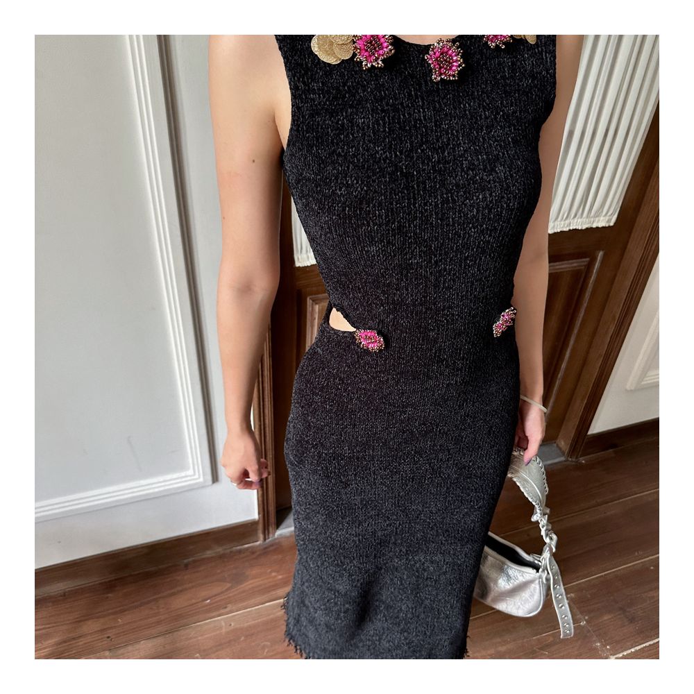 Fifth Festival Battle Skirt Women s Autumn Customized Handmade Nail Bead Heavy Industry Sleeveless Hollow out Slimming Tassel Dress Long Skirt image 4