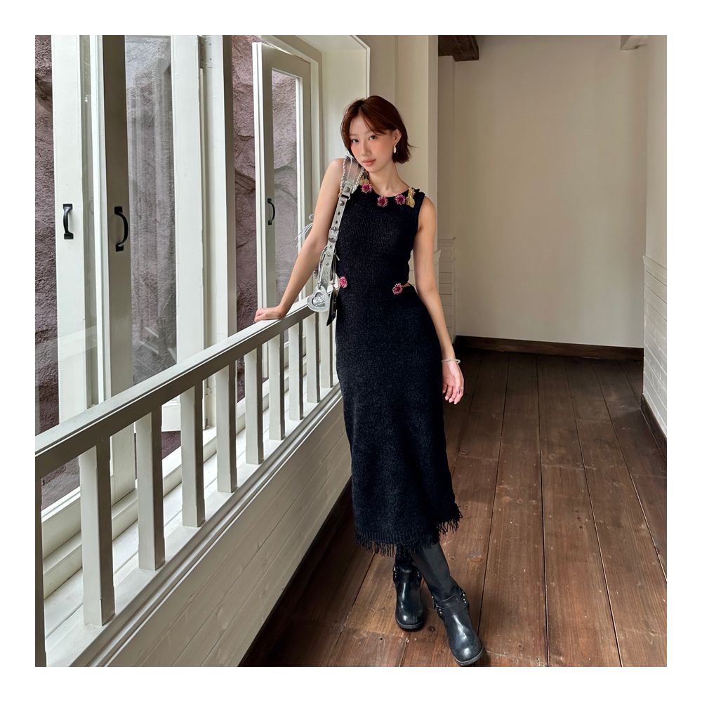 Fifth Festival Battle Skirt Women s Autumn Customized Handmade Nail Bead Heavy Industry Sleeveless Hollow out Slimming Tassel Dress Long Skirt image 7