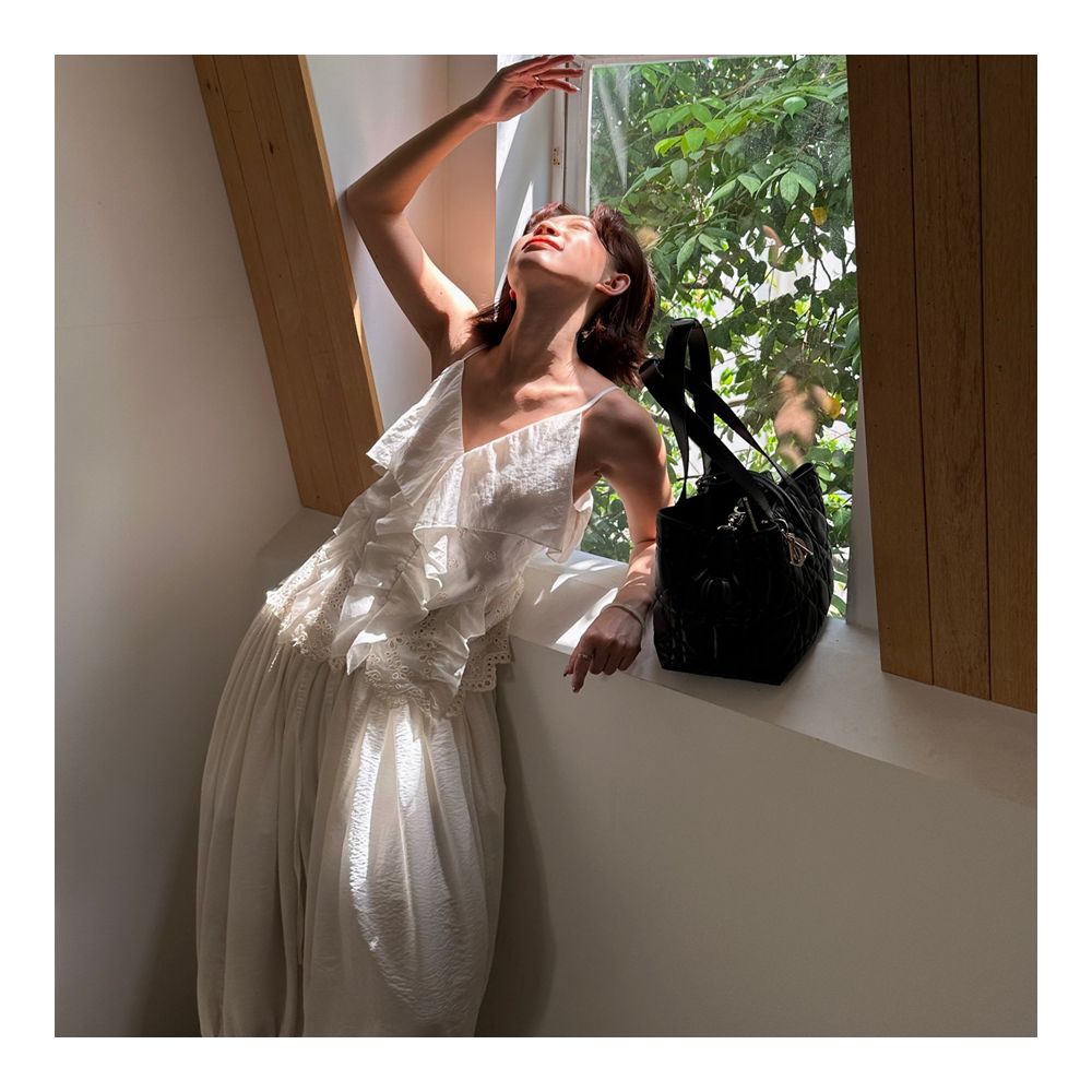 Fifth French design sense heavy embroidery camisole women s summer 2025 new style FFU ruffled V neck Tencel top image 1