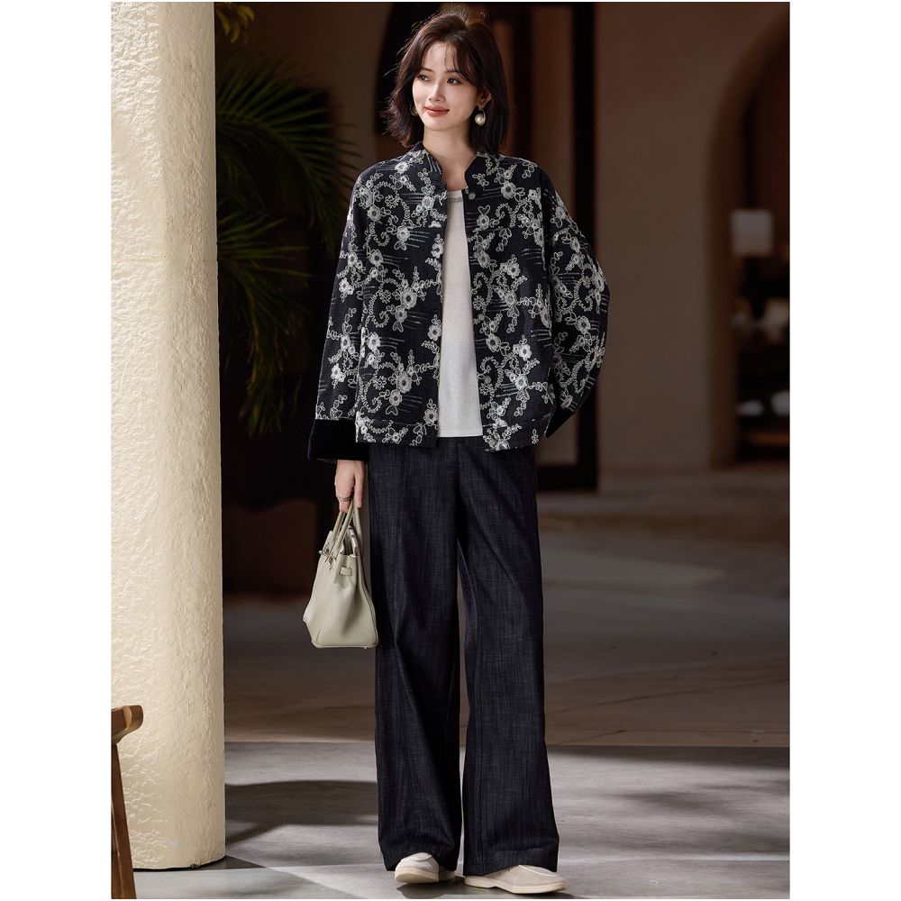 Su Mu Yang Qi Pearl Embroidered Cowboy Coat for Women Autumn New Loose Top 2025 European Large Women s Clothing image 4