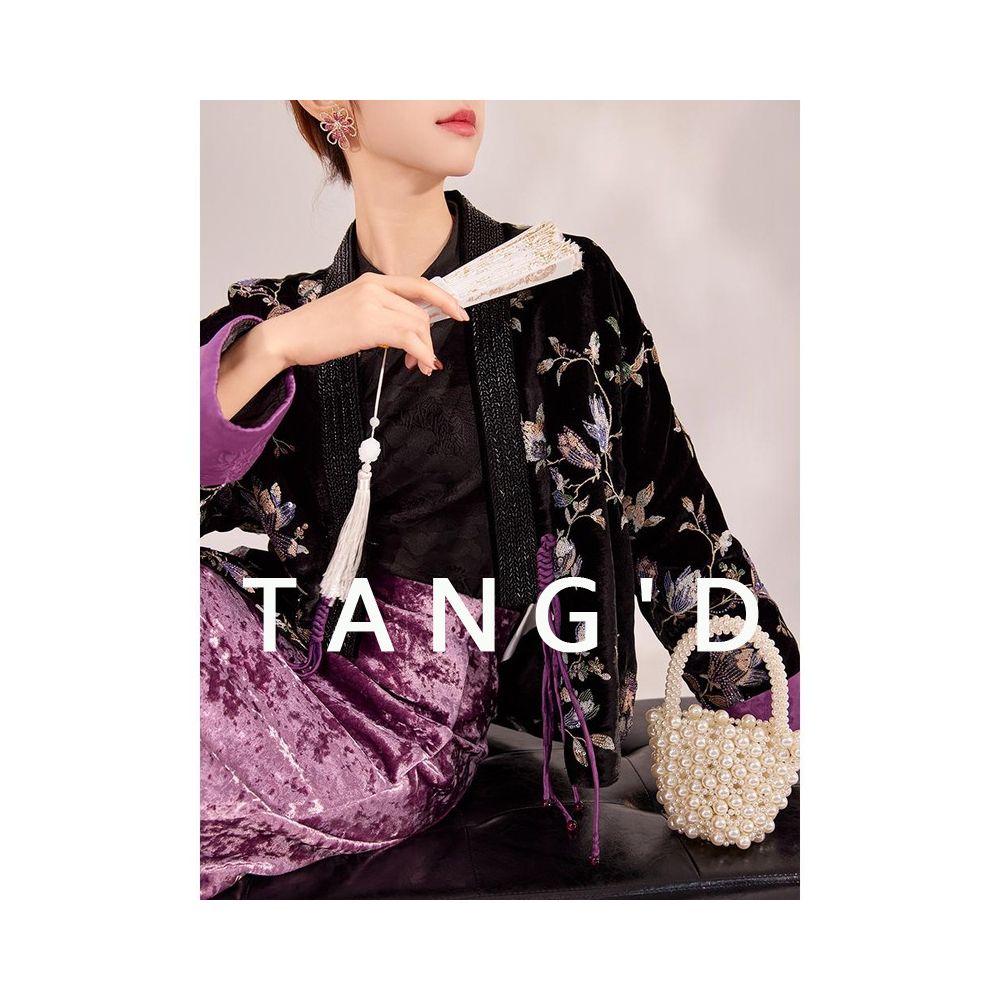 Tang Dou Gao Dingmeng Purple Vine New Chinese style cotton cardigan light luxury Chinese style nail bead embroidered cotton jacket women s winter jacket image 0