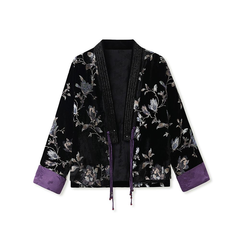 ASAYA5076 – Midnight Magnolia Velvet Jacket 🌙💜