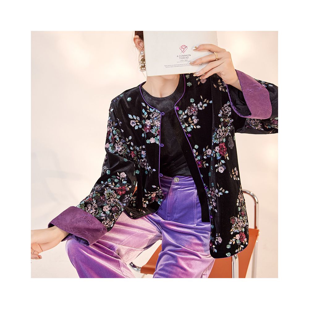 Tangdou Couture Jade Flower Butterfly New Chinese Style Loose Heavy Floral Embroidery Sequined Jacket for Women image 3
