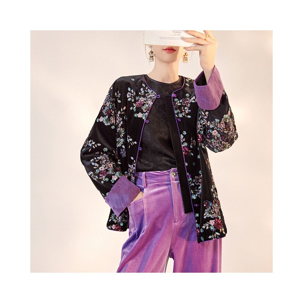 Tangdou Couture Jade Flower Butterfly New Chinese Style Loose Heavy Floral Embroidery Sequined Jacket for Women image 4