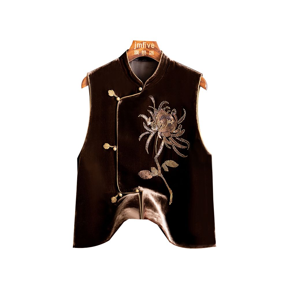 Western style pearl silk velvet vest for women in autumn 2025 improved buckle new Chinese Tang style top for women image 11