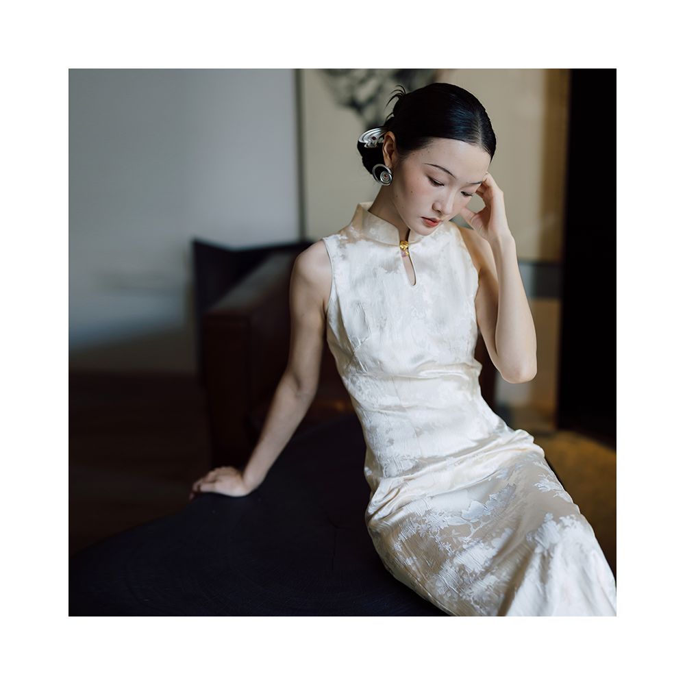 Dear Mudan New Chinese Qipao engagement dress daily wearable long skirt white high end elegant sleeveless morning gown image 3