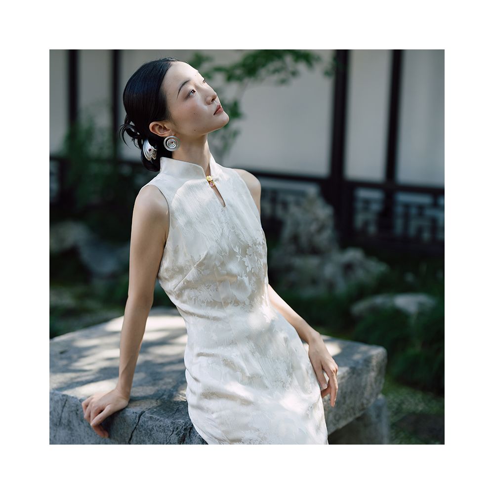 Dear Mudan New Chinese Qipao engagement dress daily wearable long skirt white high end elegant sleeveless morning gown image 4