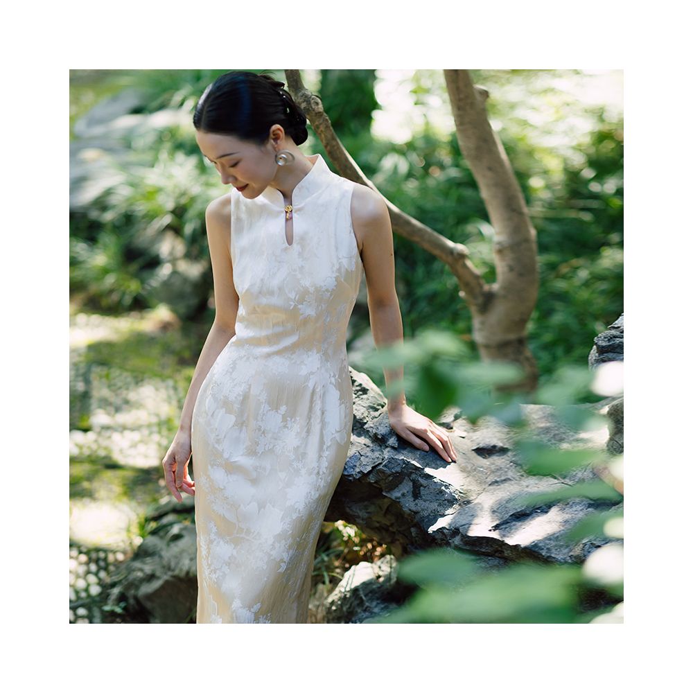 Dear Mudan New Chinese Qipao engagement dress daily wearable long skirt white high end elegant sleeveless morning gown image 7