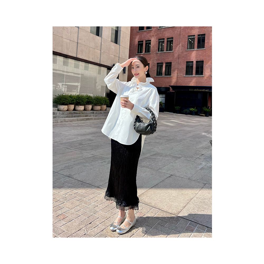 X Rose light mature wind wood ear design sense shirt new niche loose and age reducing fashionable base top for women image 0