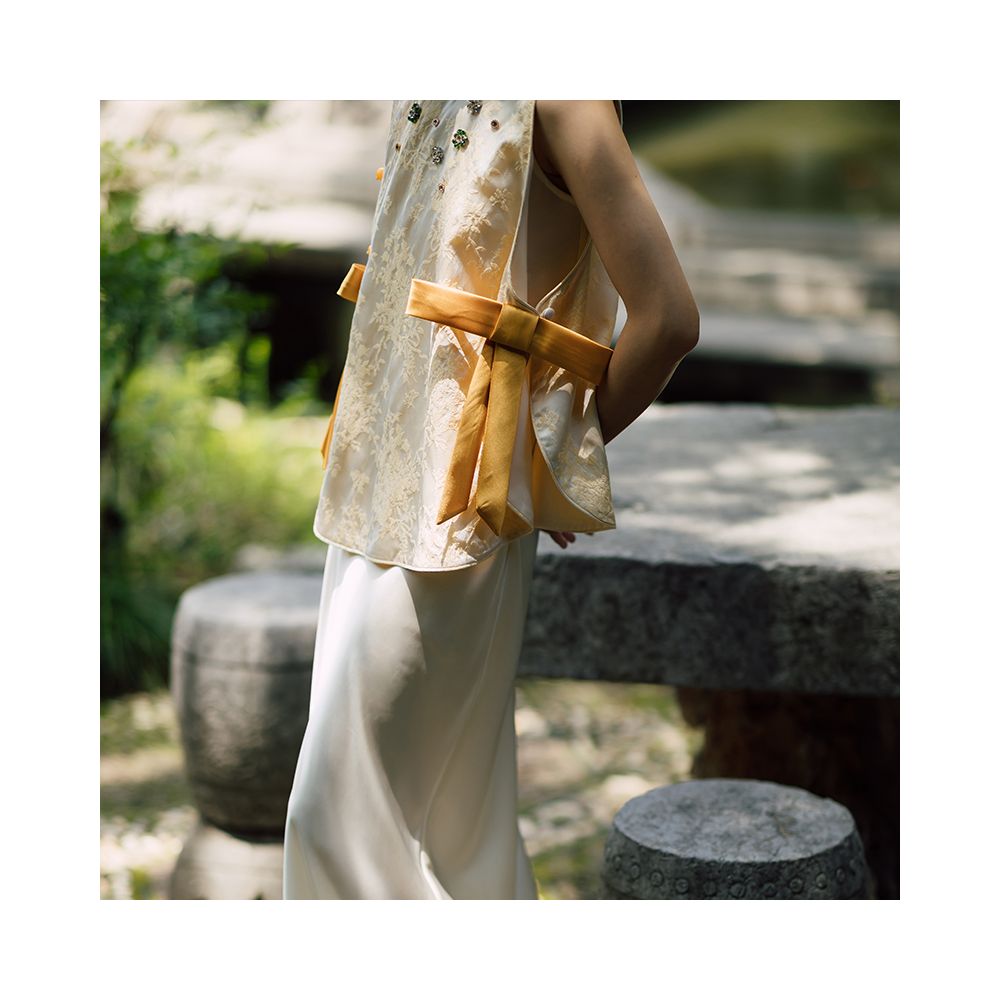 Dear Peony Bride Chinese style Morning Robe High end Toasting Dress Cheongsam Set Engagement Banquet Dress Long Skirt image 3