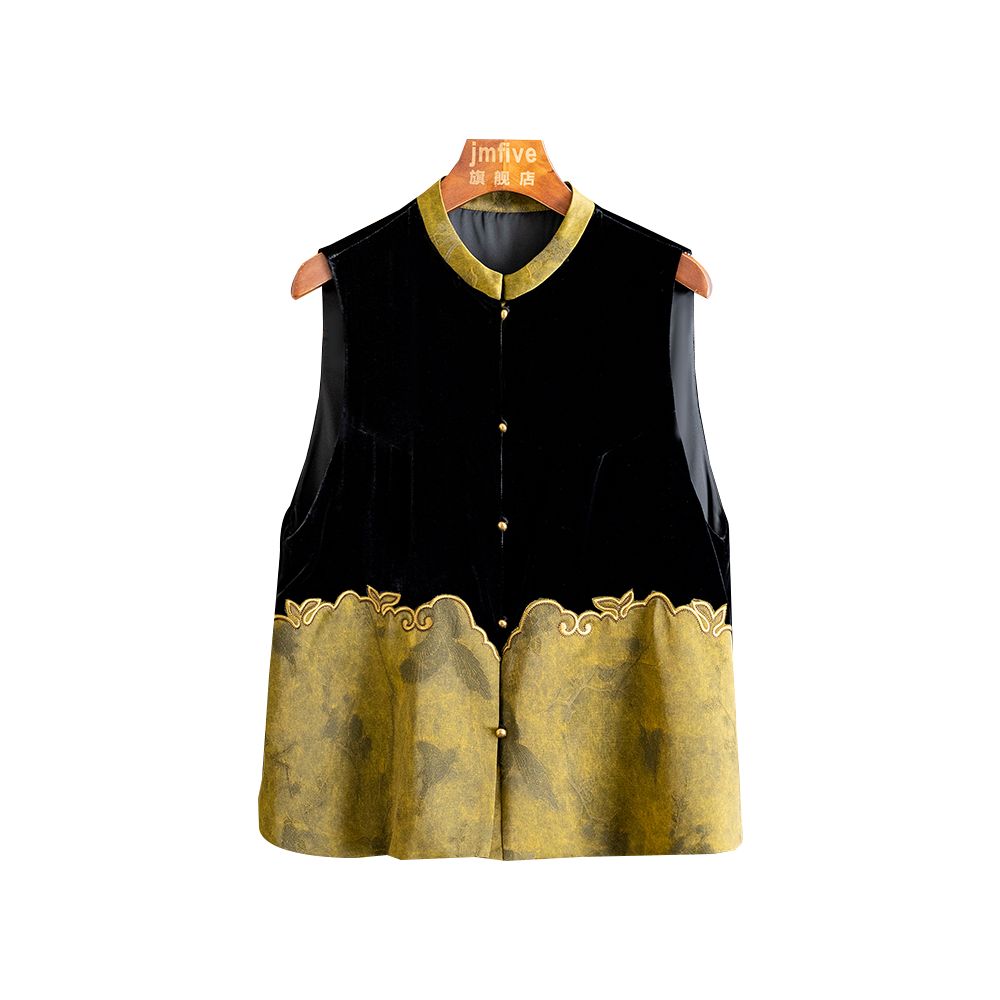 New Chinese style silk velvet simple and versatile vest with vest and shoulder for women in autumn 2025 retro contrasting color spliced vest image 6