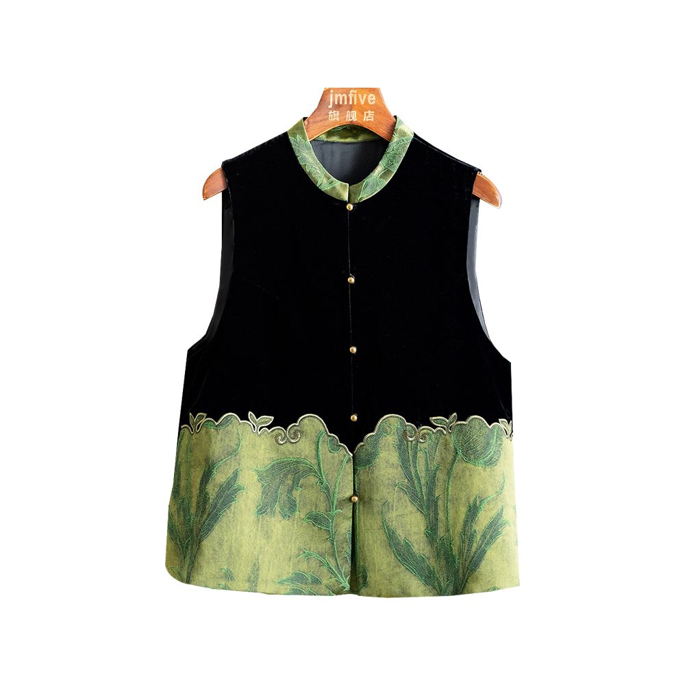 New Chinese style silk velvet simple and versatile vest with vest and shoulder for women in autumn 2025 retro contrasting color spliced vest image 14