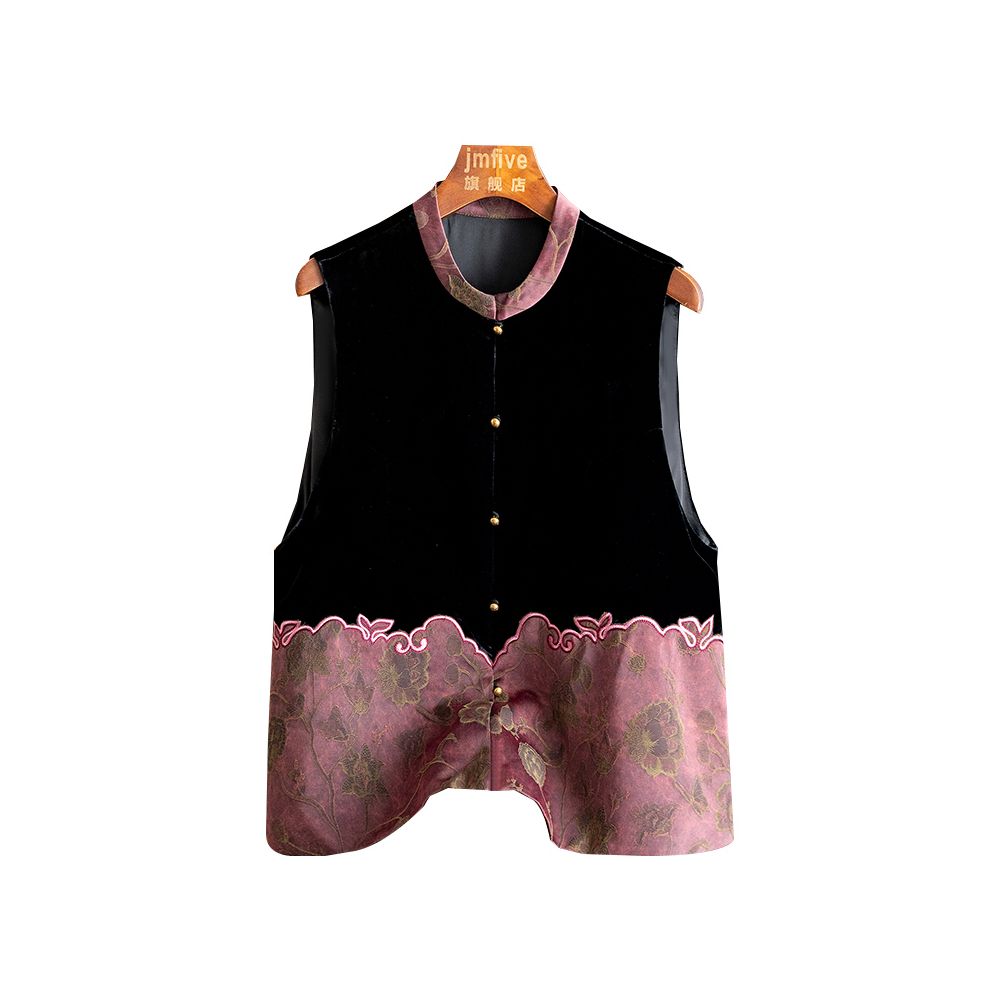 New Chinese style silk velvet simple and versatile vest with vest and shoulder for women in autumn 2025 retro contrasting color spliced vest image 19
