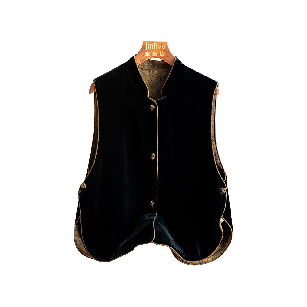 New Chinese style silk velvet stand collar vest waistcoat women 2025 autumn new retro temperament slim vest image 5