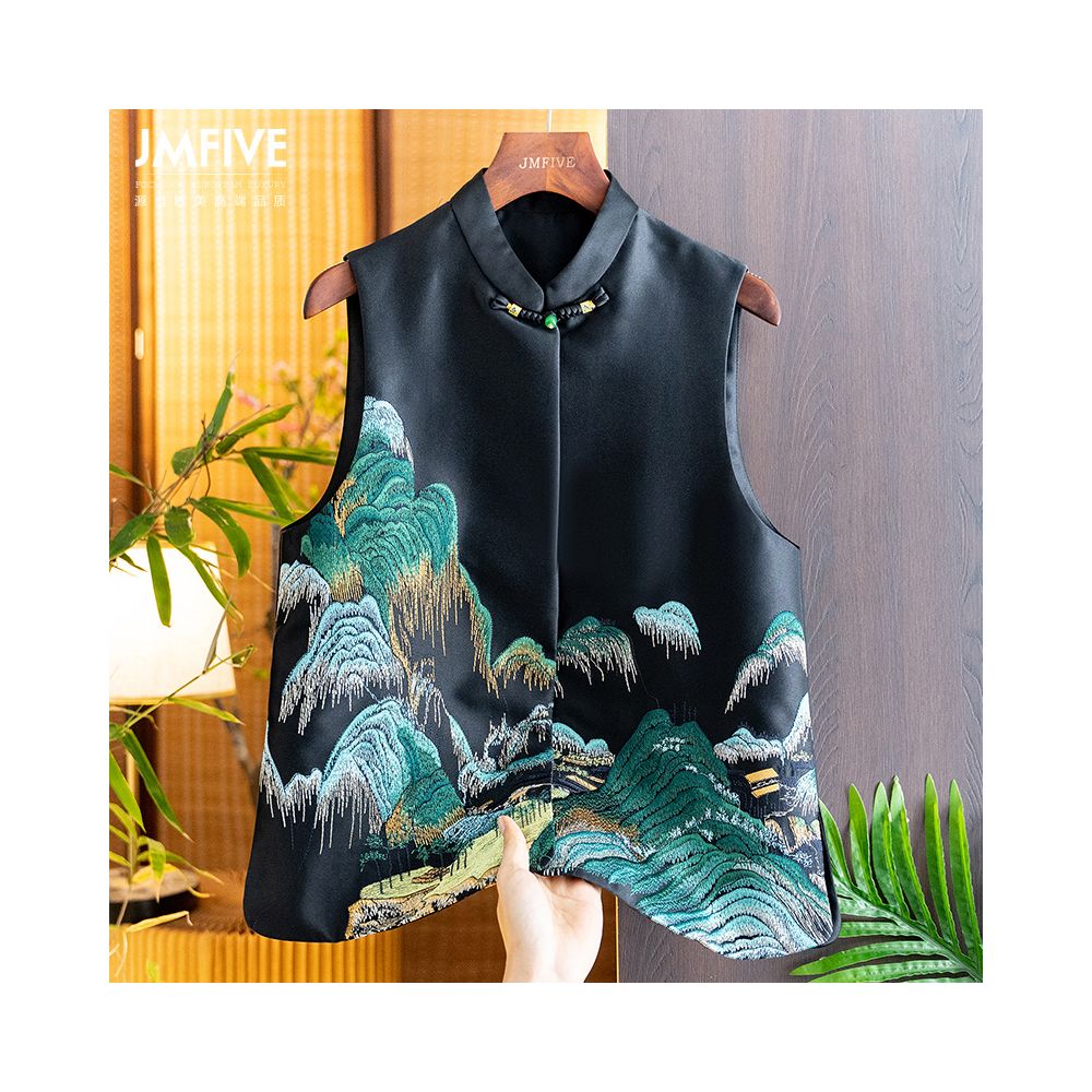 New Chinese style retro embroidery Chinese style vest for women in the autumn of 2025 with a high end feel standing collar gold thread buckle and vest for women image 3