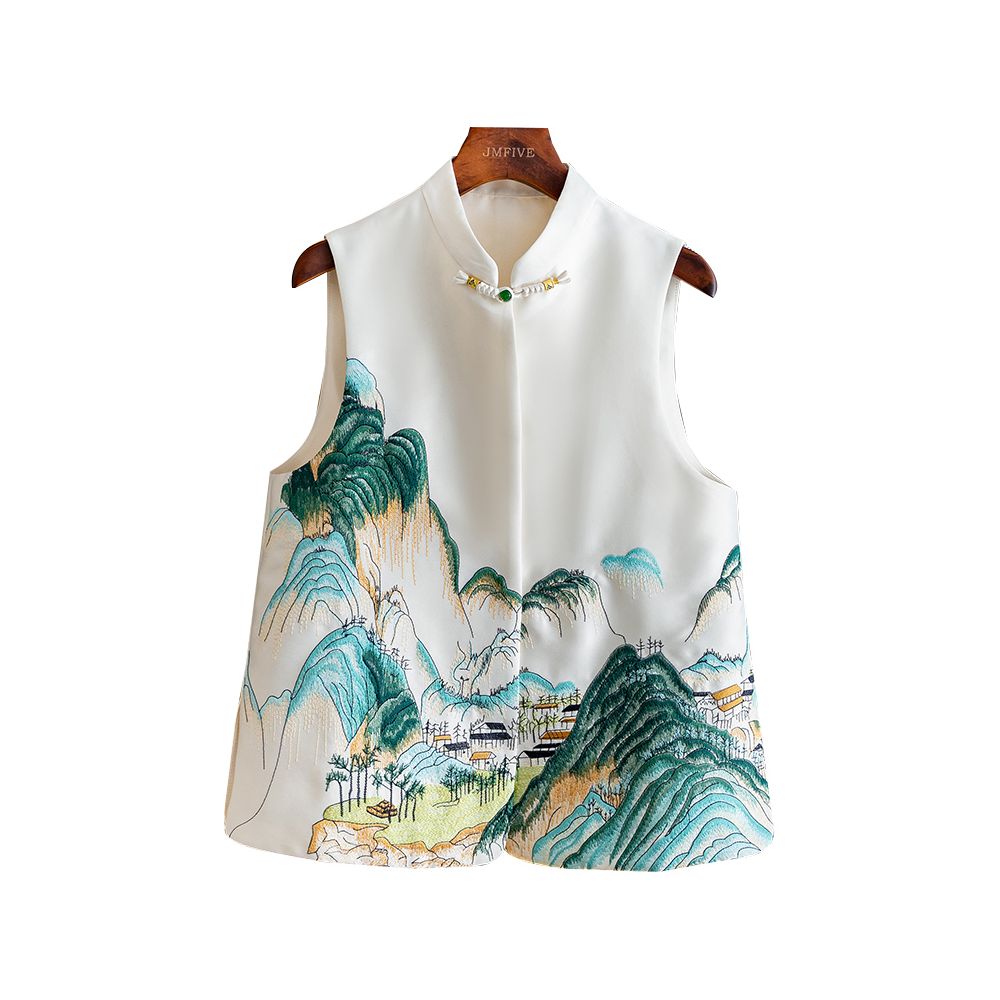 New Chinese style retro embroidery Chinese style vest for women in the autumn of 2025 with a high end feel standing collar gold thread buckle and vest for women image 5