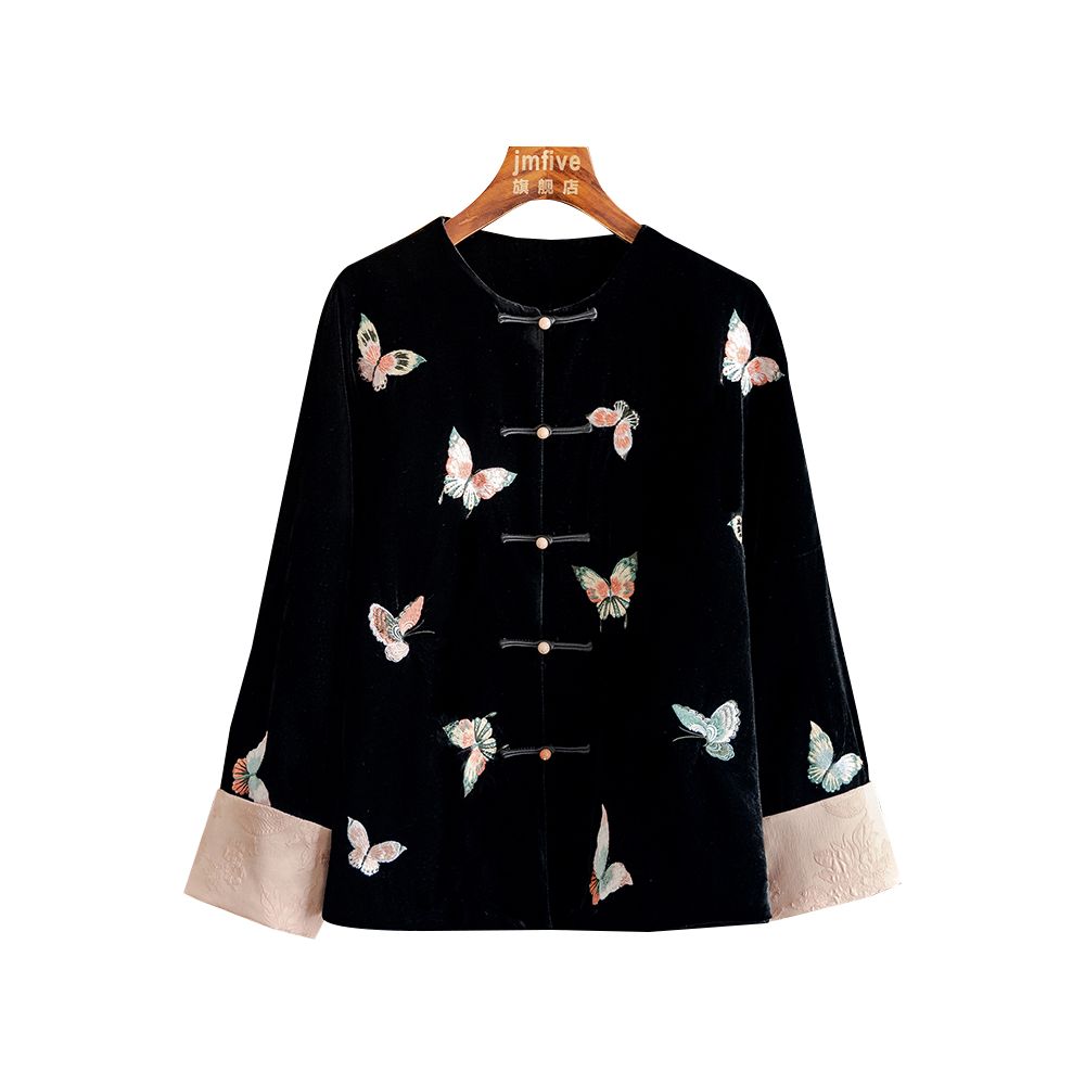 New Chinese style silk embroidered butterfly elegant coat for women in autumn 2025 fashionable retro long sleeved top image 5