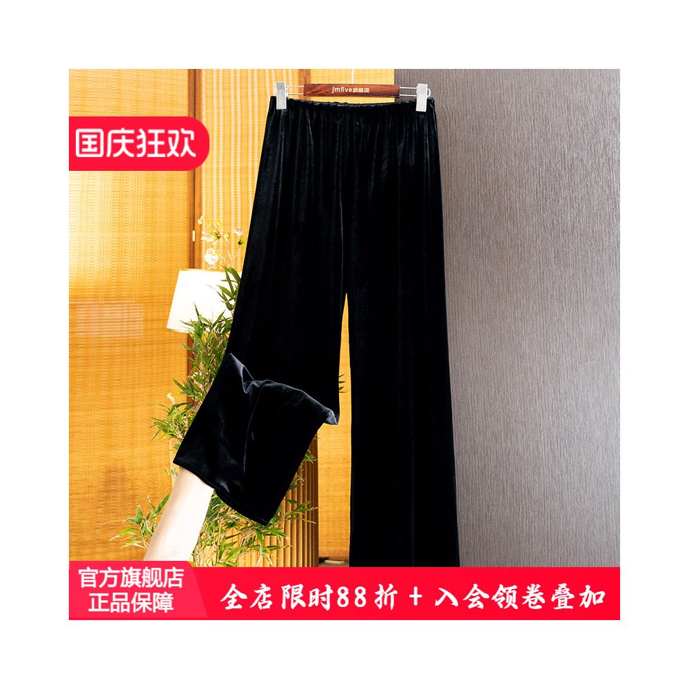 New Chinese style versatile commuting casual simple velvet long pants for women 2025 autumn new fashion retro wide leg pants for women image 0