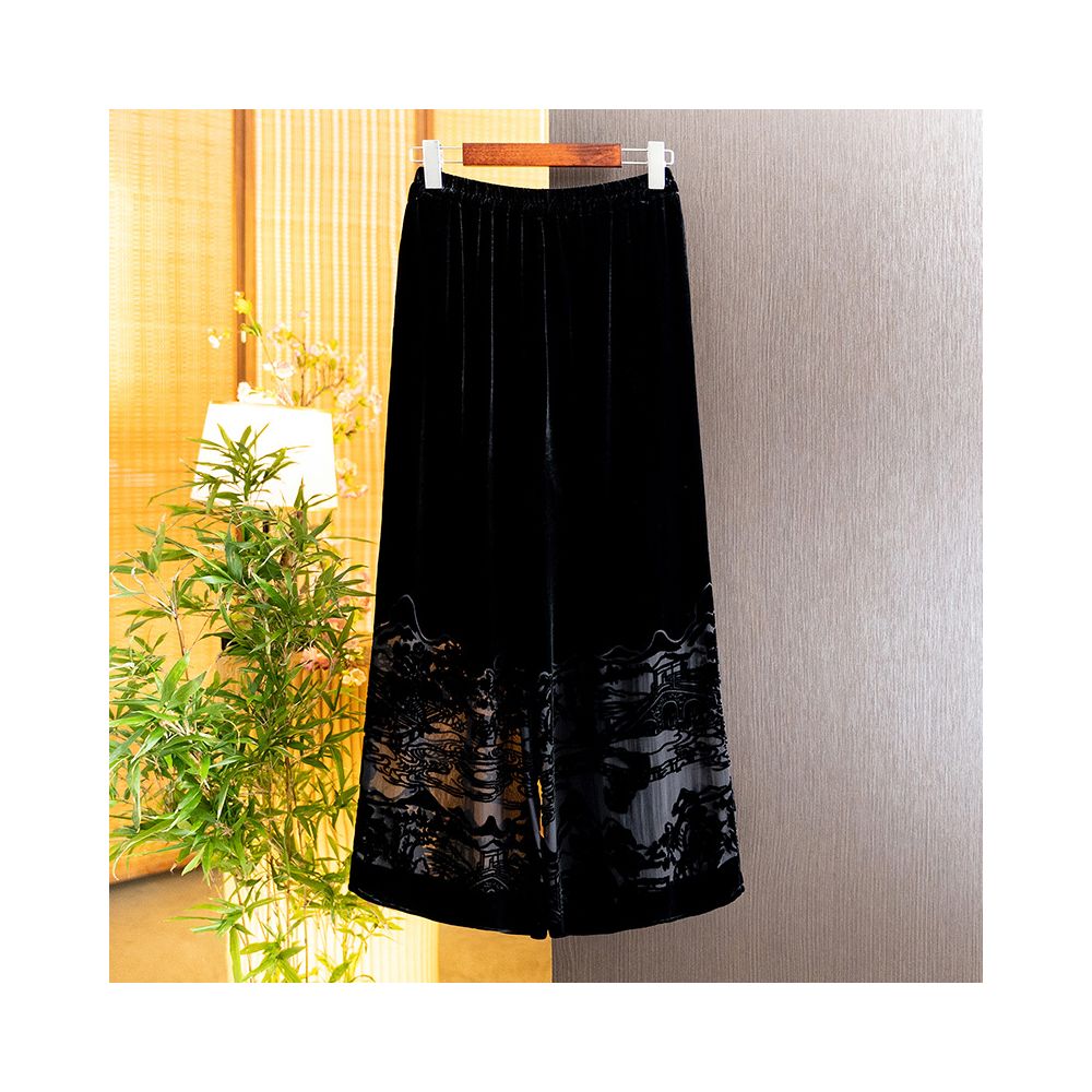 New Chinese style silk velvet elegant and fashionable casual pants for summer 2025 new products of mulberry silk high waist slimming wide leg pants image 2