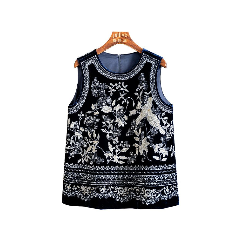 New Chinese Style Silk Velvet Heavy Embroidery Vest for Women Autumn 2025 New Arrival Mulberry Silk Chinese Style Vest for Women image 5