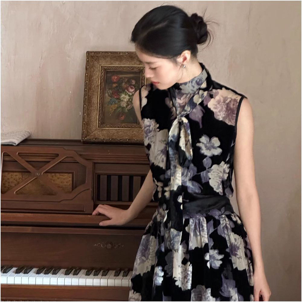 Ti Titi Flower Shadow Original Rotten Fleece New Chinese Style Improved Set Chinese Style Two Piece Set Niche Half Skirt image 2