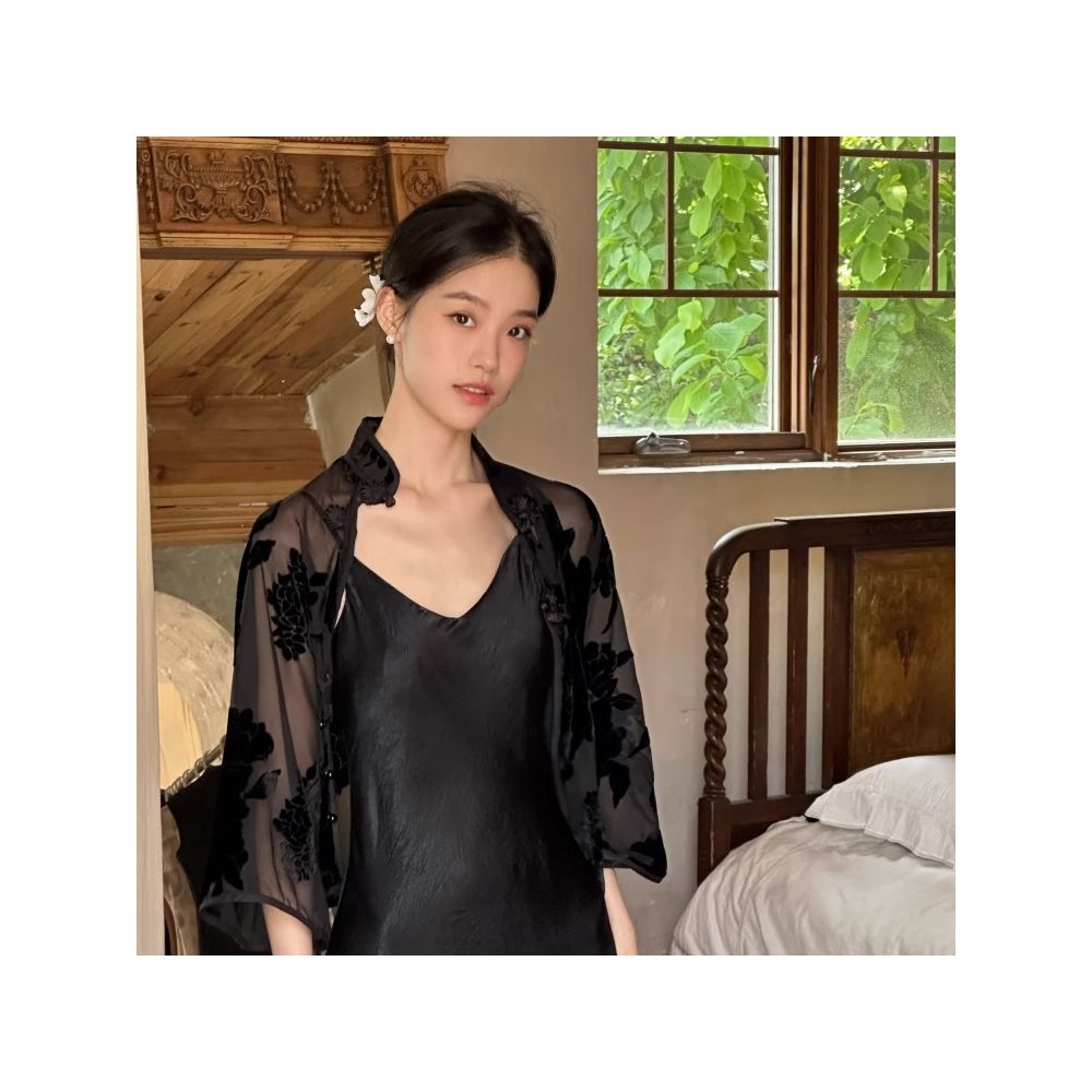 Ti Ti Ti black all acetic acid diagonal cut waist strap long dress with spring and autumn style design feeling inside image 5