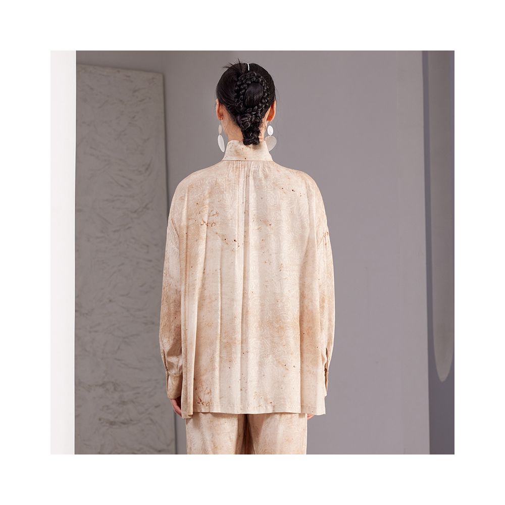 New Chinese style stand up collar rayon distressed jacquard loose fitting literary silhouette shirt for women versatile Zen inspired blouse image 2