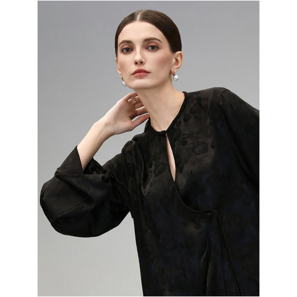 COCOBELLA New Chinese Dark Pattern Jacquard Satin Shirt with Side placket and Buckle Top SR3061B 3 image 2