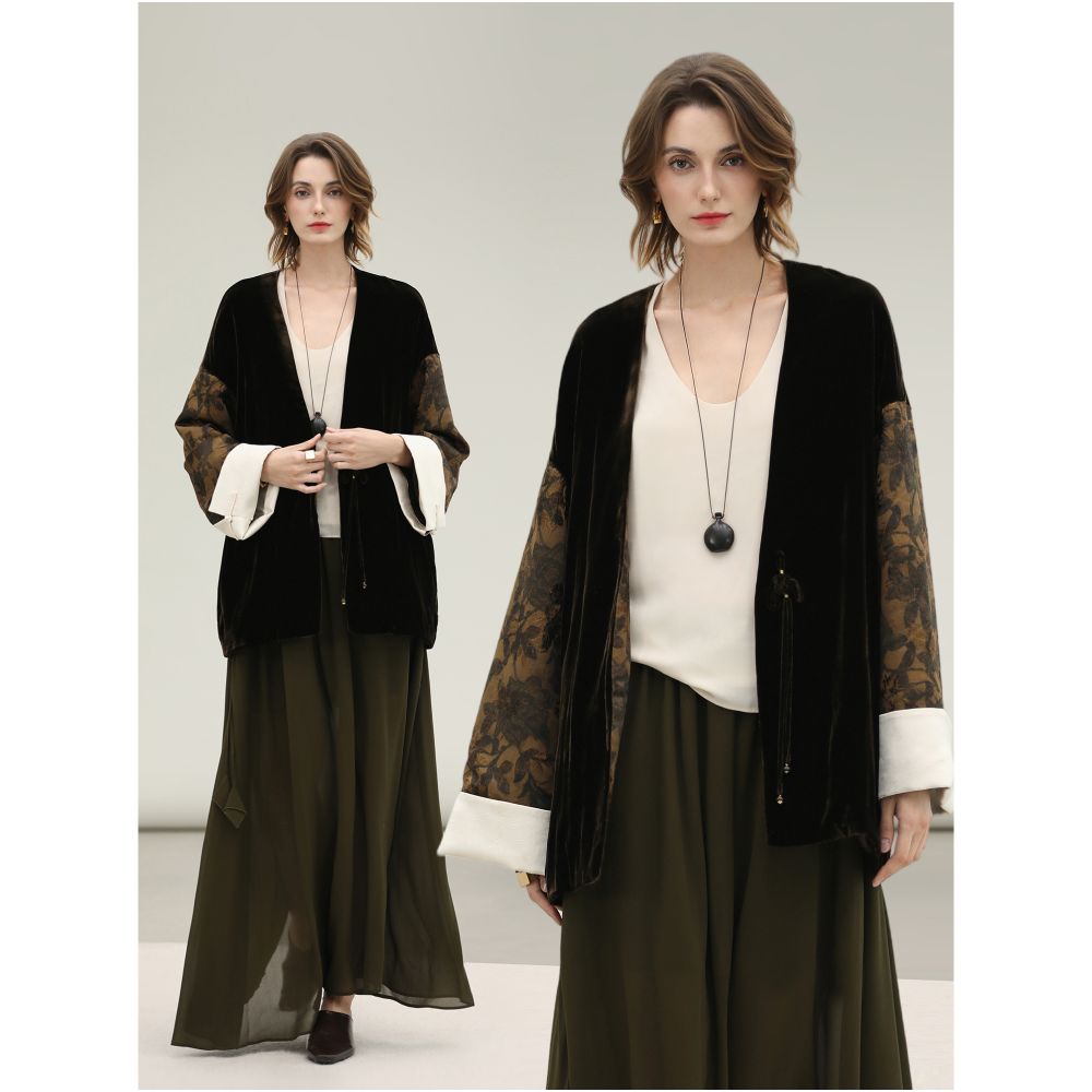 Pre sale COCOBELLA New Chinese Jacquard Satin Coat Women s Chic Dan Qing Silk Velvet National Style Top SC3203 image 4