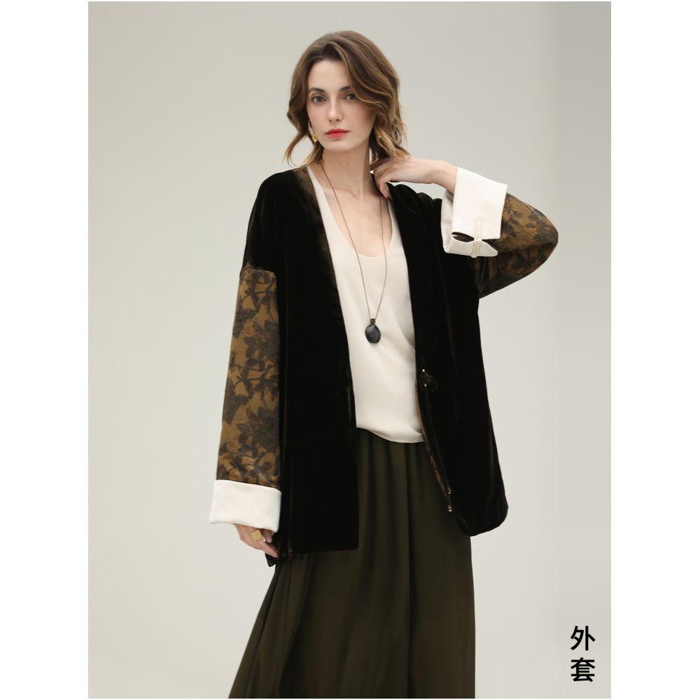 Pre sale COCOBELLA New Chinese Jacquard Satin Coat Women s Chic Dan Qing Silk Velvet National Style Top SC3203 image 9