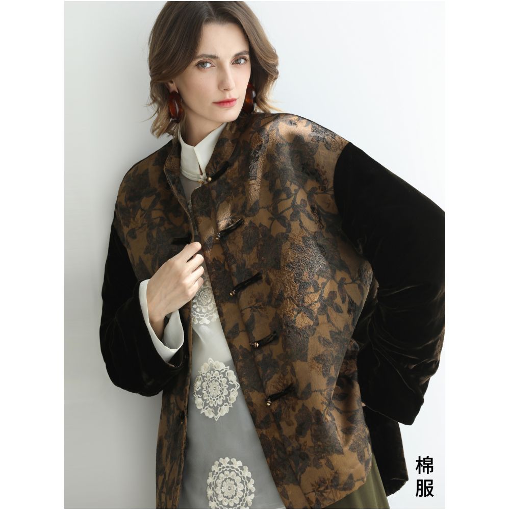 Pre sale COCOBELLA New Chinese Jacquard Satin Coat Women s Chic Dan Qing Silk Velvet National Style Top SC3203 image 14