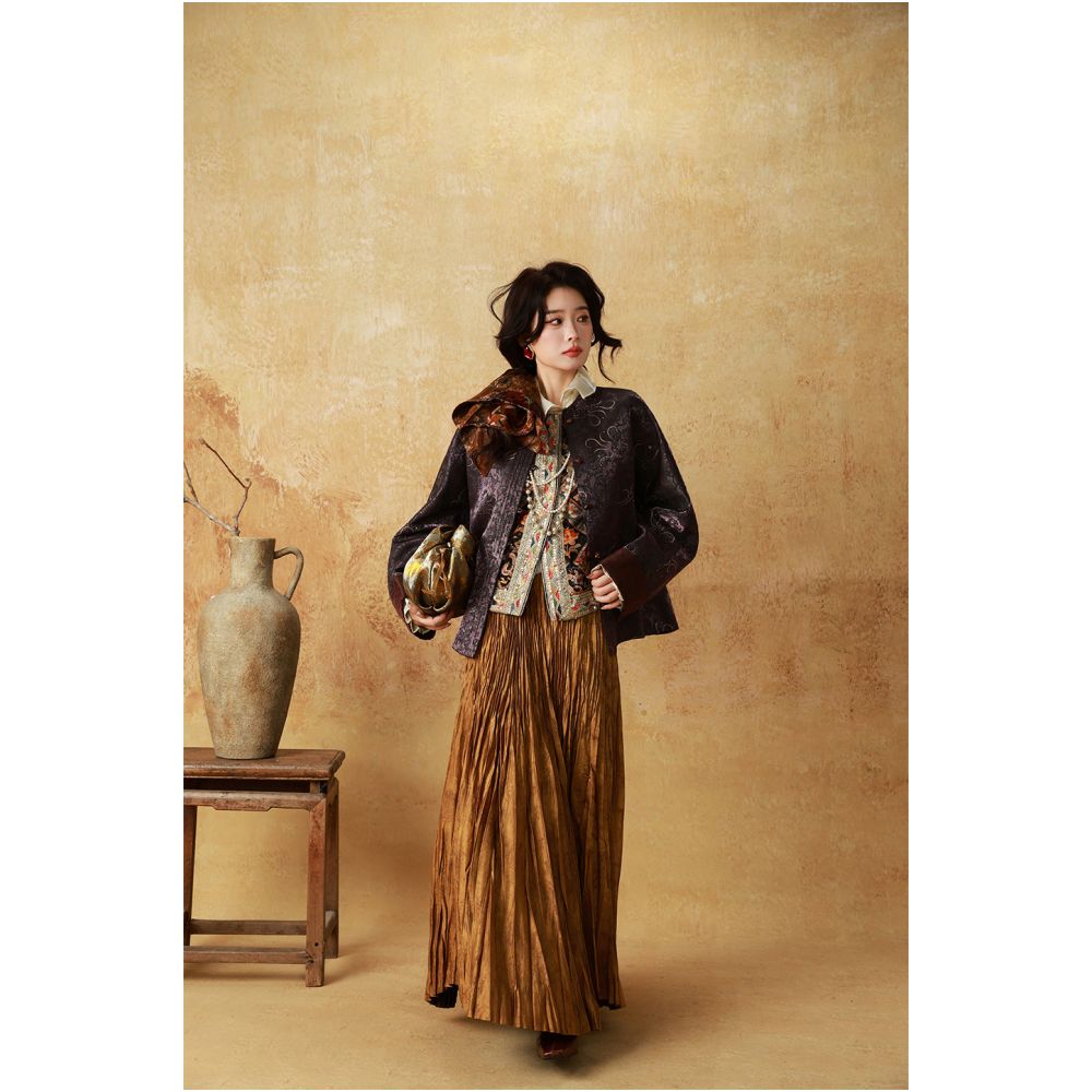 dangdang somes Jinse Liunian Oil Silk Floating Glossy Three Dimensional Jacquard Shiny Style Women s Jacket image 2