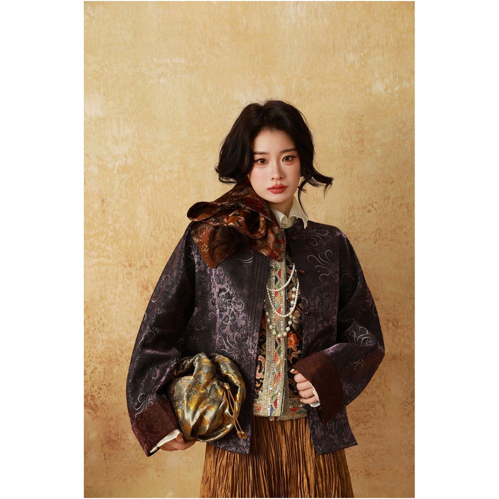 dangdang somes Jinse Liunian Oil Silk Floating Glossy Three Dimensional Jacquard Shiny Style Women s Jacket image 16