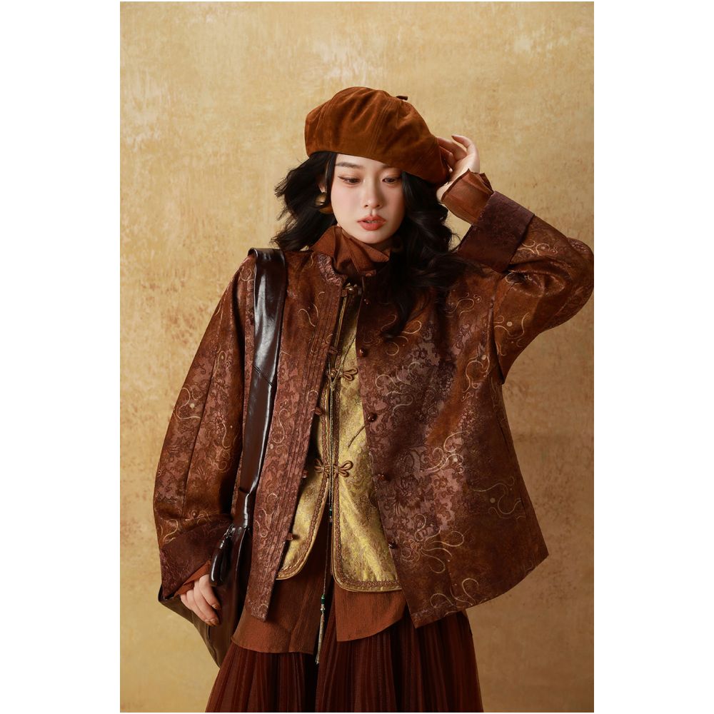 dangdang somes Jinse Liunian Oil Silk Floating Glossy Three Dimensional Jacquard Shiny Style Women s Jacket image 20