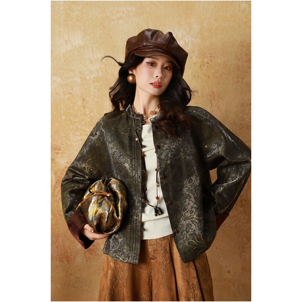 dangdang somes Jinse Liunian Oil Silk Floating Glossy Three Dimensional Jacquard Shiny Style Women s Jacket image 21