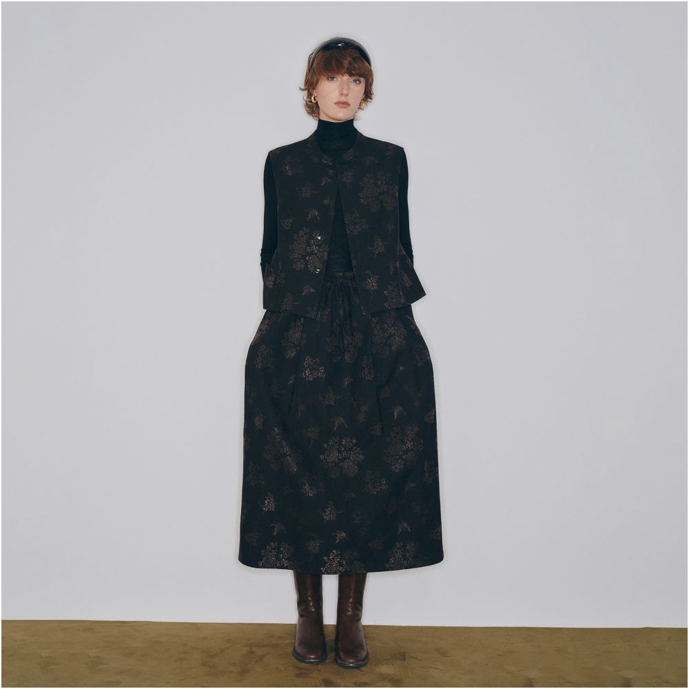 Little bug new Chinese bamboo shadow swaying cotton linen blend artistic heavyweight jacquard slant collar jacket vest skirt image 4