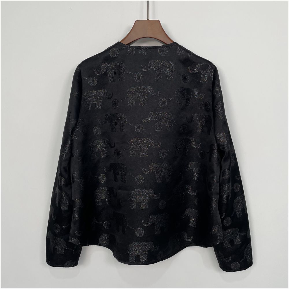 Colorful Blessing Elephant Pearl Mother of Pearl Rainbow Fine Sparkle Chinese Style Slant Collar Round Neck Shirt New Chinese Tang Style Autumn Women s Top image 2