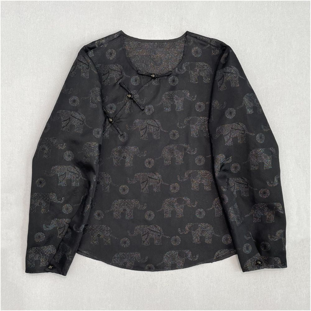 Colorful Blessing Elephant Pearl Mother of Pearl Rainbow Fine Sparkle Chinese Style Slant Collar Round Neck Shirt New Chinese Tang Style Autumn Women s Top image 5