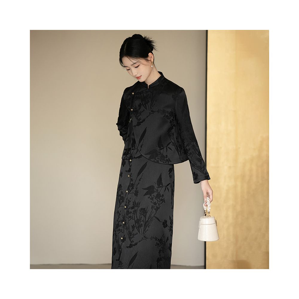 Chuchan new Chinese style women s clothing 2025 autumn new black high end retro jacquard commuting Chinese style top set image 14
