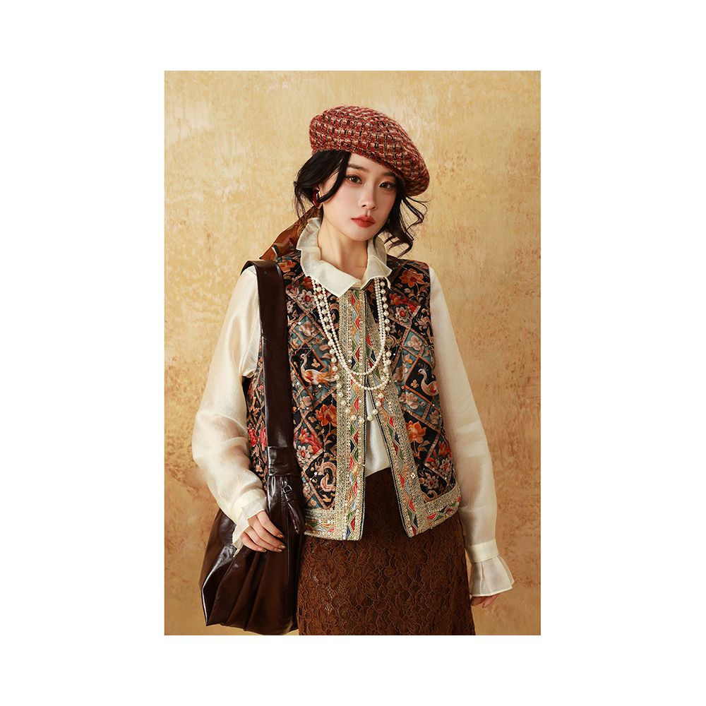 dangdang somes Blooming Flowers in Spring Rubik s Cube Flower Embroidery Ethnic Style Dense Embroidery Quilted Vest image 1