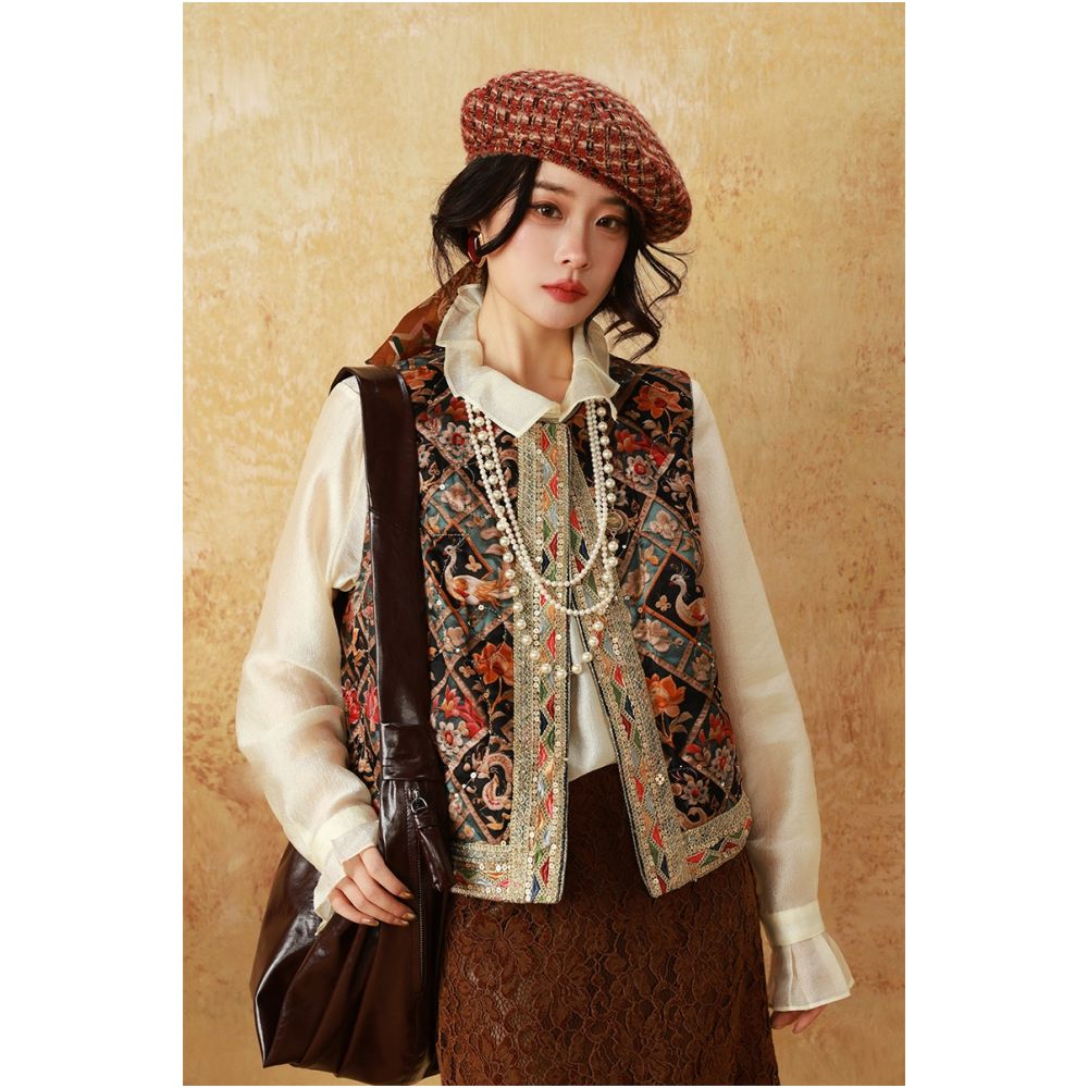 dangdang somes Blooming Flowers in Spring Rubik s Cube Flower Embroidery Ethnic Style Dense Embroidery Quilted Vest image 6